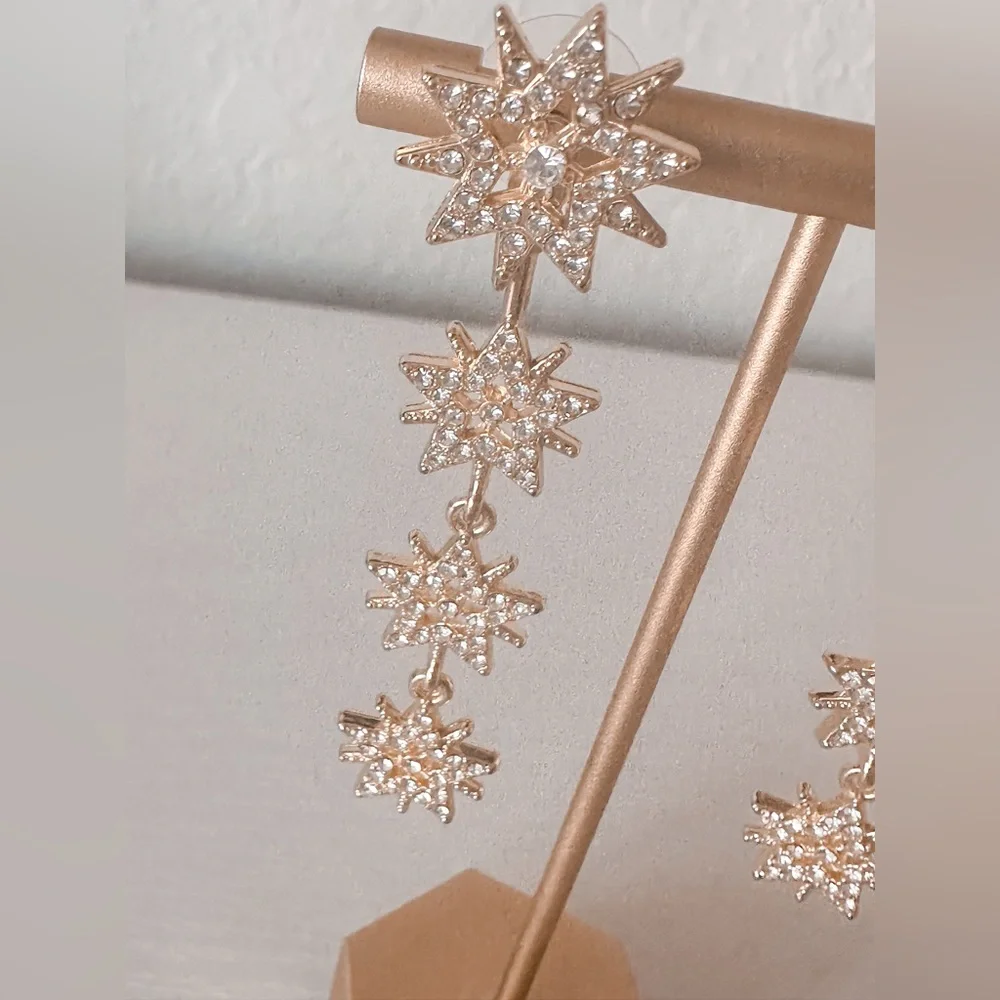 Dazzling Gold Starburst Drop Earrings/Post Starburst Earrings - Picture 5 of 7